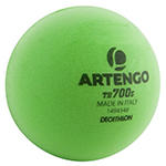 Bola de tênis de espuma verde com ponto vermelho, ideal para iniciantes